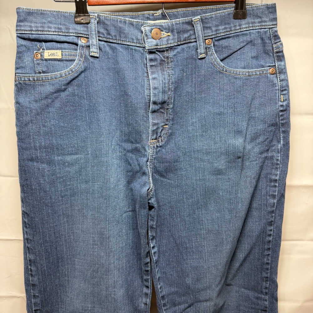 Lee Straight Leg Jeans Womens 10 Long Dark Wash Stretch Denim 3051854